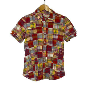 Women's 2 J.Crew Madras Plaid Multicolor Patchwork Button Down Shirt